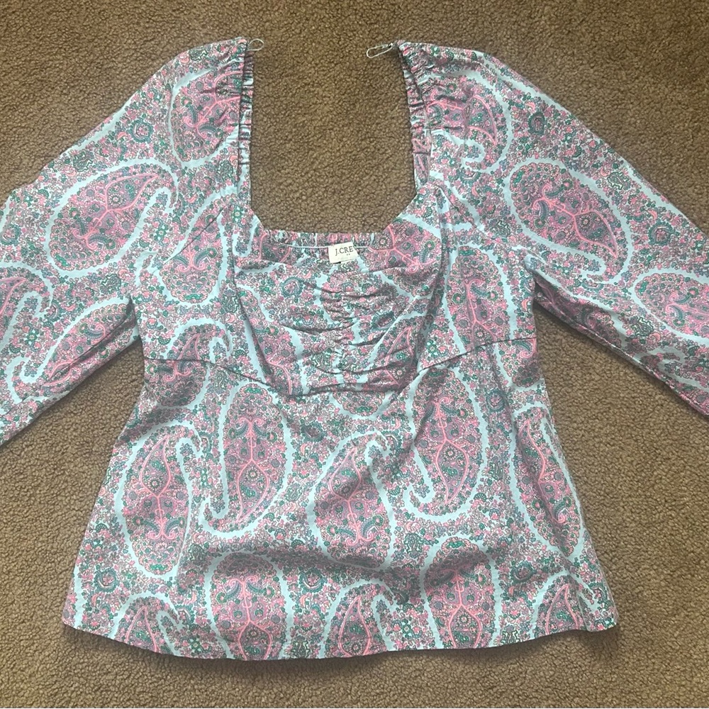 J. Crew Pink Paisley Square-Neck Top